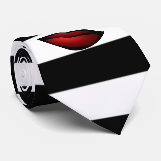 トレンディー白黒ストライプ、唇 ネクタイ (ロール)