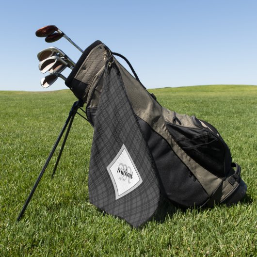 トレンディー白黒タータンチェックパーソナル化モノグラム ゴルフタオル (グリーン)