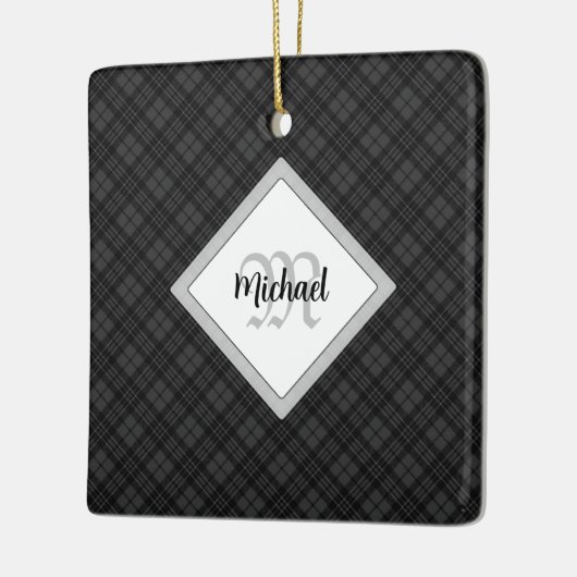 トレンディー白黒タータンチェックパーソナル化モノグラム セラミックオーナメント (左)