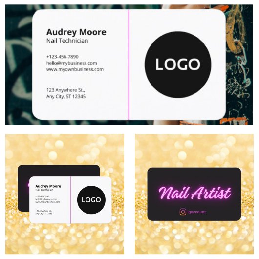 トレンディー白黒テンプレートネイリスト 名刺