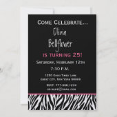 トレンディー白黒ピンクゼブラ25th誕生日 招待状 (裏面)