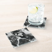 トレンディー白黒フェイク大理石 ガラスコースター (アングル)