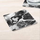 トレンディー白黒フェイク大理石 スクエアペーパーコースター (アングル)