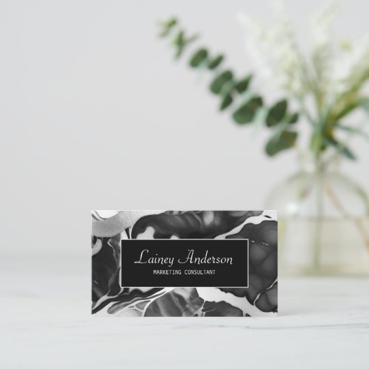 トレンディー白黒フェイク大理石 名刺 (スタンド正面)