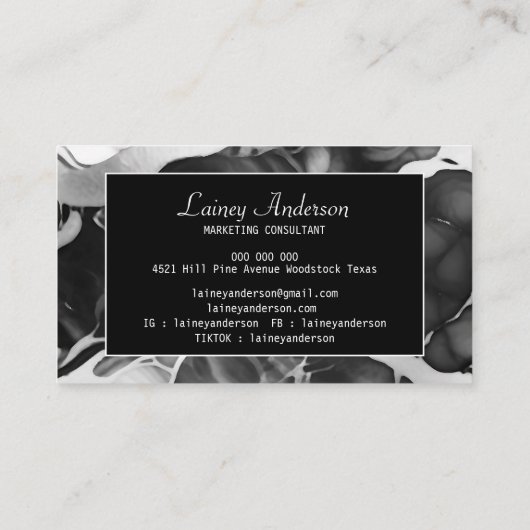 トレンディー白黒フェイク大理石 名刺 (裏面)