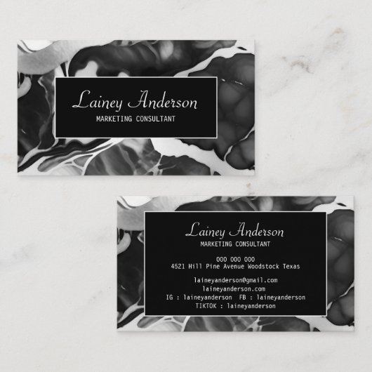 トレンディー白黒フェイク大理石 名刺 (正面/裏面)