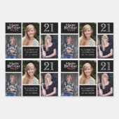 トレンディー白黒フォトコラージュ21歳の誕生日 ラッピングペーパーシート (正面)