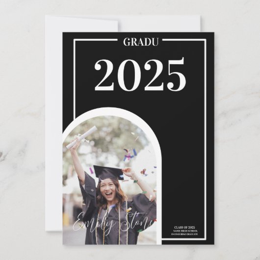 トレンディー白黒フォト卒業招待状 招待状 (裏面)