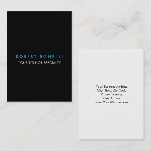 トレンディー白黒ブルーミニマリストプレーン 名刺 (正面/裏面)