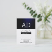 トレンディー白黒ブルーモノグラム名刺 名刺 (スタンド正面)