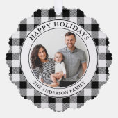 トレンディー白黒プレイドハッピーホリデイズ オーナメントカード (正面)