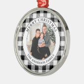 トレンディー白黒プレイドメリークリスマス メタルオーナメント (左)