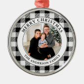 トレンディー白黒プレイドメリークリスマス メタルオーナメント (正面)