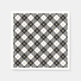 トレンディー白黒プレイド スタンダードカクテルナプキン