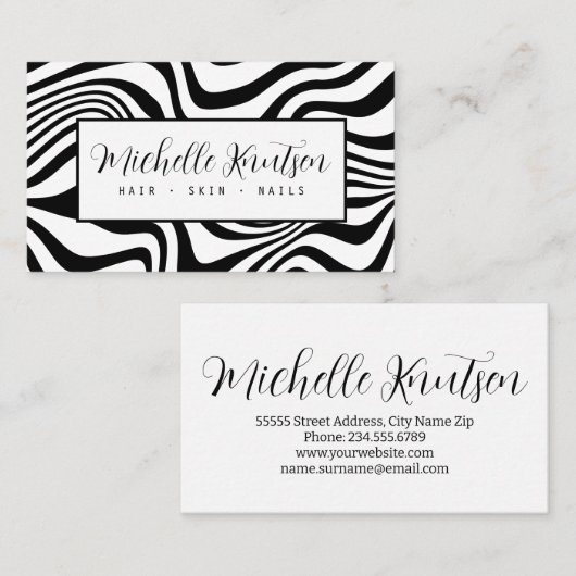トレンディー白黒メイクアップアーティストヘアサロン 名刺 (正面/裏面)