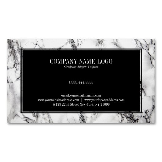 トレンディー白黒大理石模様 マグネット名刺 (正面)