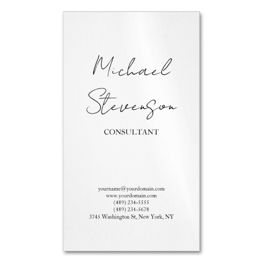 トレンディー白黒手書きミニマリスト マグネット名刺 (正面縦)