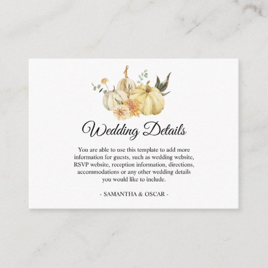 トレンディー秋の水の色かぼちゃと花 エンクロージャーカード (正面)