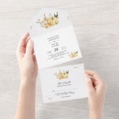 トレンディー秋の水の色かぼちゃと花 オールインワン招待状 (貼ってはがせる)