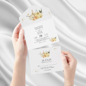 トレンディー秋の水の色かぼちゃと花 オールインワン招待状