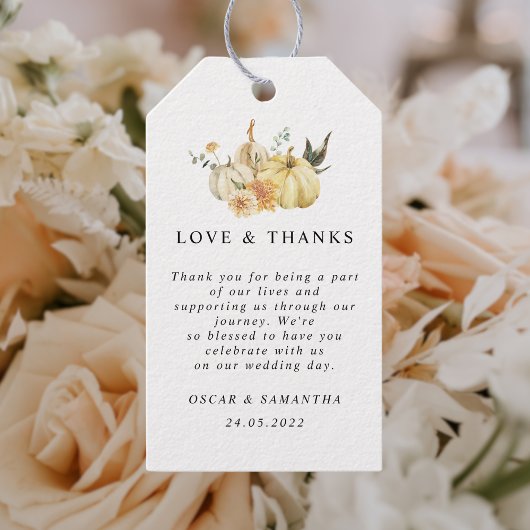 トレンディー秋の水の色かぼちゃと花 ギフトタグ