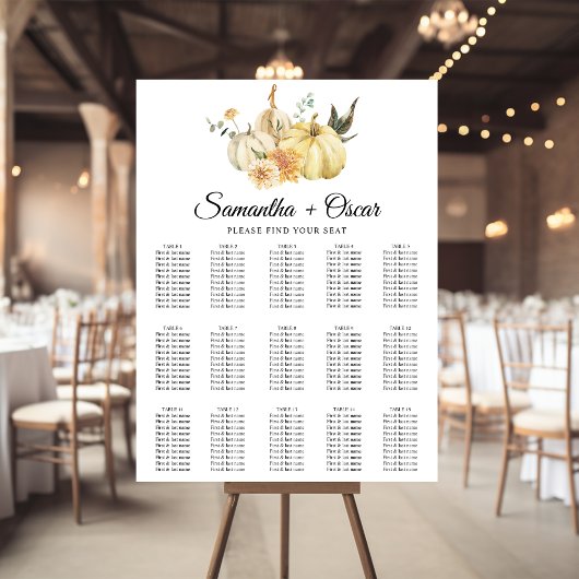 トレンディー秋の水の色かぼちゃと花 ポスター