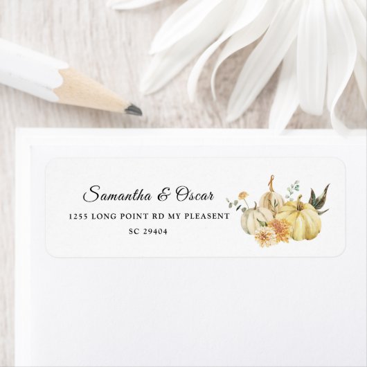 トレンディー秋の水の色かぼちゃと花 ラベル (インサイチュ)