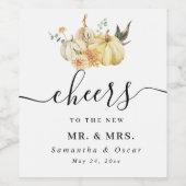 トレンディー秋の水の色かぼちゃと花 ワインラベル (シングルラベル)