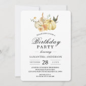 トレンディー秋の水の色かぼちゃと花 招待状 (正面)