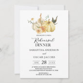 トレンディー秋の水の色かぼちゃと花 招待状 (正面)