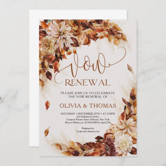 トレンディー秋の花と葉の再生を誓う 招待状 (正面/裏面)