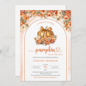 トレンディー秋ヒョウのカボチャとオルンジュ弓アーチ 招待状 (正面/裏面)