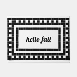 トレンディー秋白黒タイルデザイン ドアマット
