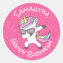 トレンディー素晴らしユニコーンパーティーグリッターパスルピンク ラウンドシール