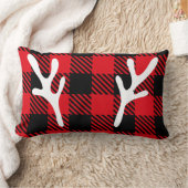 トレンディー素朴なバッファローplaidトナカイ赤クリスマス ランバークッション (ブランケット)