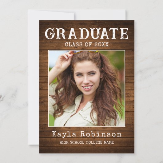 トレンディー素朴カントリーウッドプランク写真卒業 案内状 (正面)