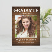 トレンディー素朴カントリーウッドプランク写真卒業 案内状 (スタンド正面)