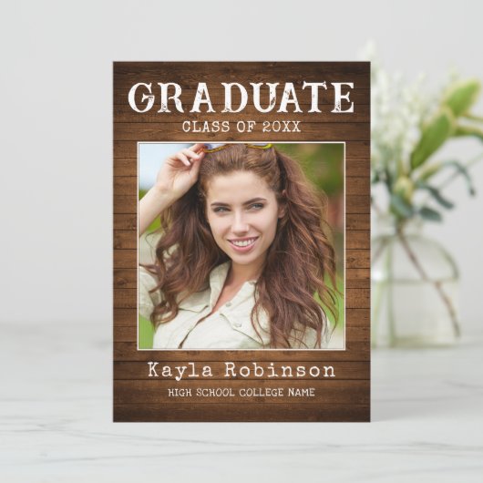 トレンディー素朴カントリーウッドプランク写真卒業 案内状 (スタンド正面)