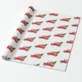 トレンディー素朴レッドヴィンテージクリスマストラックホリデイ ラッピングペーパー (アンロールド)