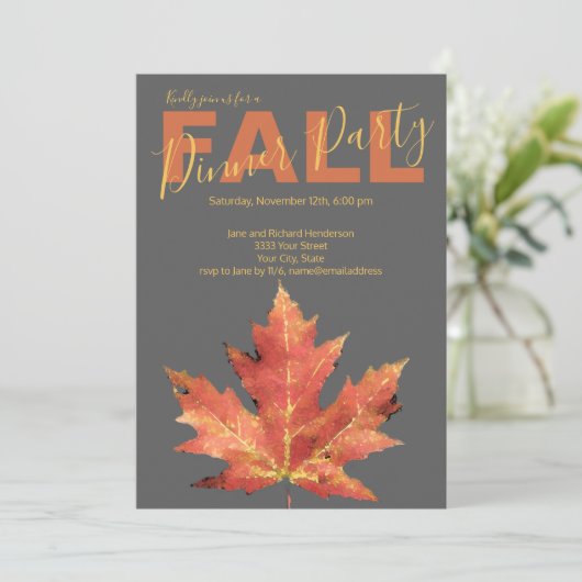 トレンディー素朴秋ディナーパーティの招待状 招待状 (スタンド正面)