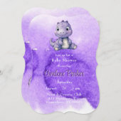 トレンディー紫かわいい恐竜の女の子ベビーシャワー 招待状 (正面/裏面)