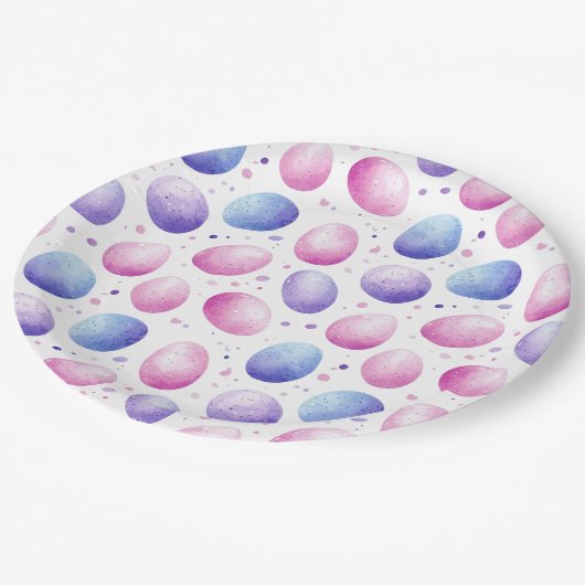 トレンディー紫とピンクのイースターエッグパターン ペーパープレート (アングル)
