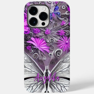 トレンディー紫と銀フローラ蝶カスタム蝶 Case-Mate iPhone 14 PRO MAXケース