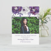 トレンディー紫のフローラ写真の卒業招待状 招待状 (スタンド正面)