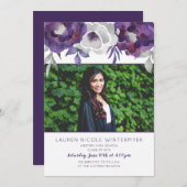 トレンディー紫のフローラ写真の卒業招待状 招待状 (正面/裏面)