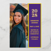 トレンディー紫の写真卒業発表 箔招待状 (正面)