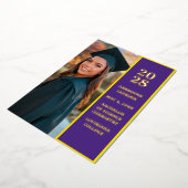 トレンディー紫の写真卒業発表 箔招待状 (回転した状態)