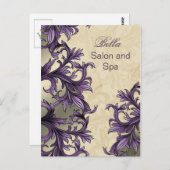 トレンディー紫の花飾りビジネスサンキューカード ポストカード (正面/裏面)