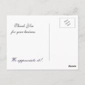 トレンディー紫の花飾りビジネスサンキューカード ポストカード (裏面)