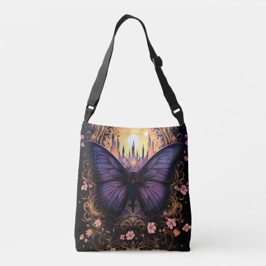 トレンディー紫ピンクイエローバタフライ クロスボディバッグ (裏面)